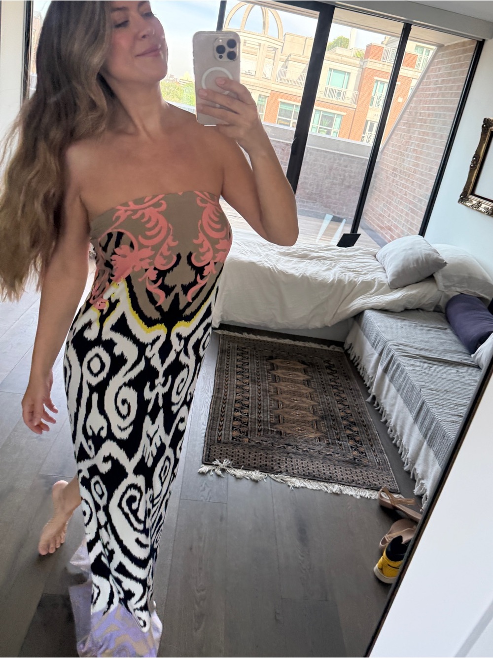 Tibi Printed Maxi Dress Ikat Pattern Stretch